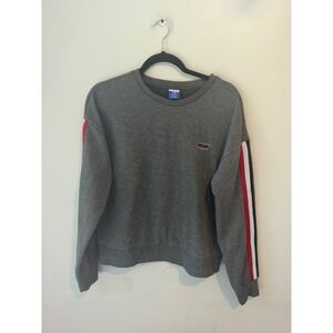 Pony Sweatshirt Gray Crewneck Side Stripe Athletic Fleece Pullover Medium